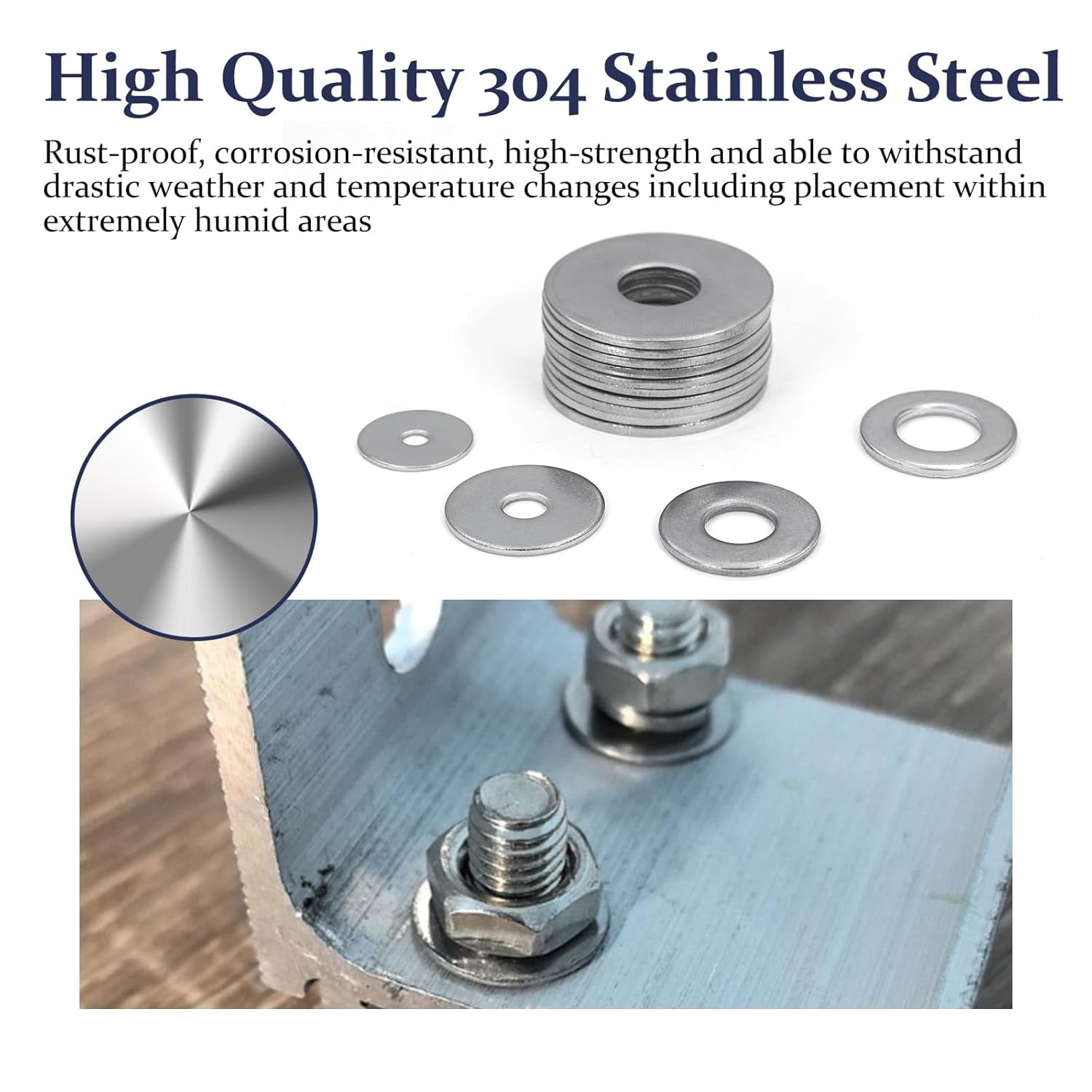 290Pcs Flat Washers, 304 Stainless Steel Fender Washers Assortment, 15 Different Sizes Wide Washer M3 M4 M5 M6 M8 M10 M12 Assorted Flatwashers Kit