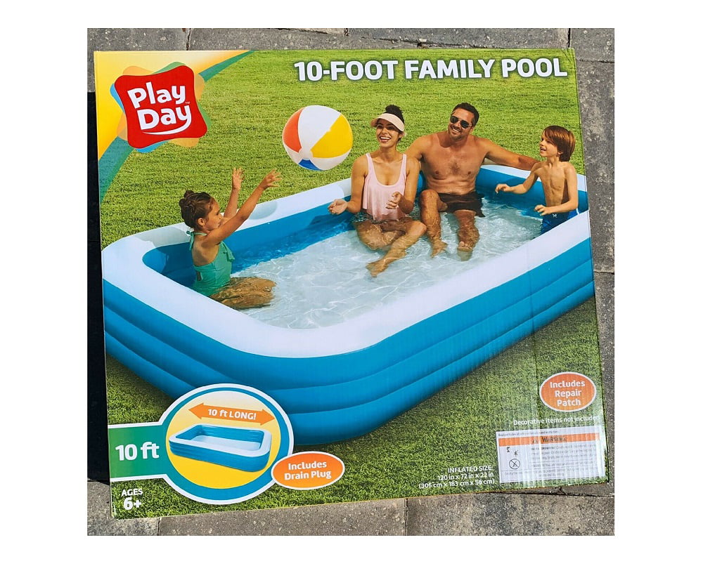 Play Day Rectangular Inflatable Family Kids Swimming Pool 10-Ft Fun Outdoors New 