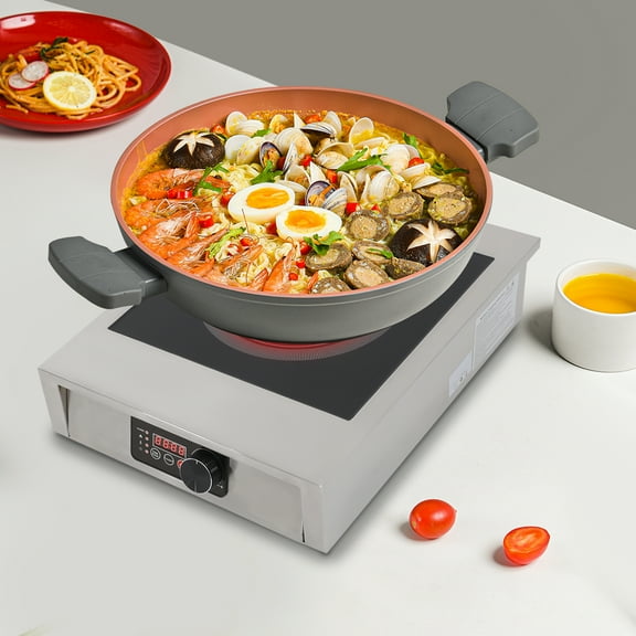 High-Power Commercial Induction Cooktop - 3500W Electric Burner, Energy Efficient, Adjustable Temperature, Overheat Protection, Stainless Steel & Black Crystal Panel