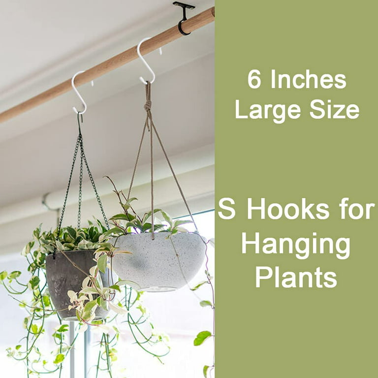 8 Pack 6 inch White S Hooks for Hanging, Large Vinyl Coated Metal