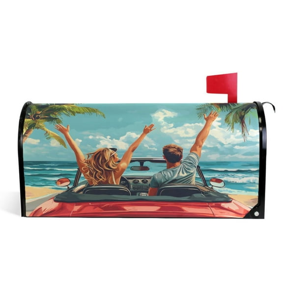 Ryvnso Mailbox Cover Seaside Car Magnetic Mailbox Wrap Standard Size 21x18 Inch