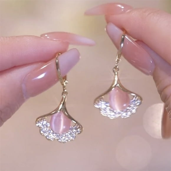 Dianli Apricot Leaf Opal Earrings Ear Buckle Water Drop Cat's Eye Green Opal Leaf Ear Buckle Clearance Items