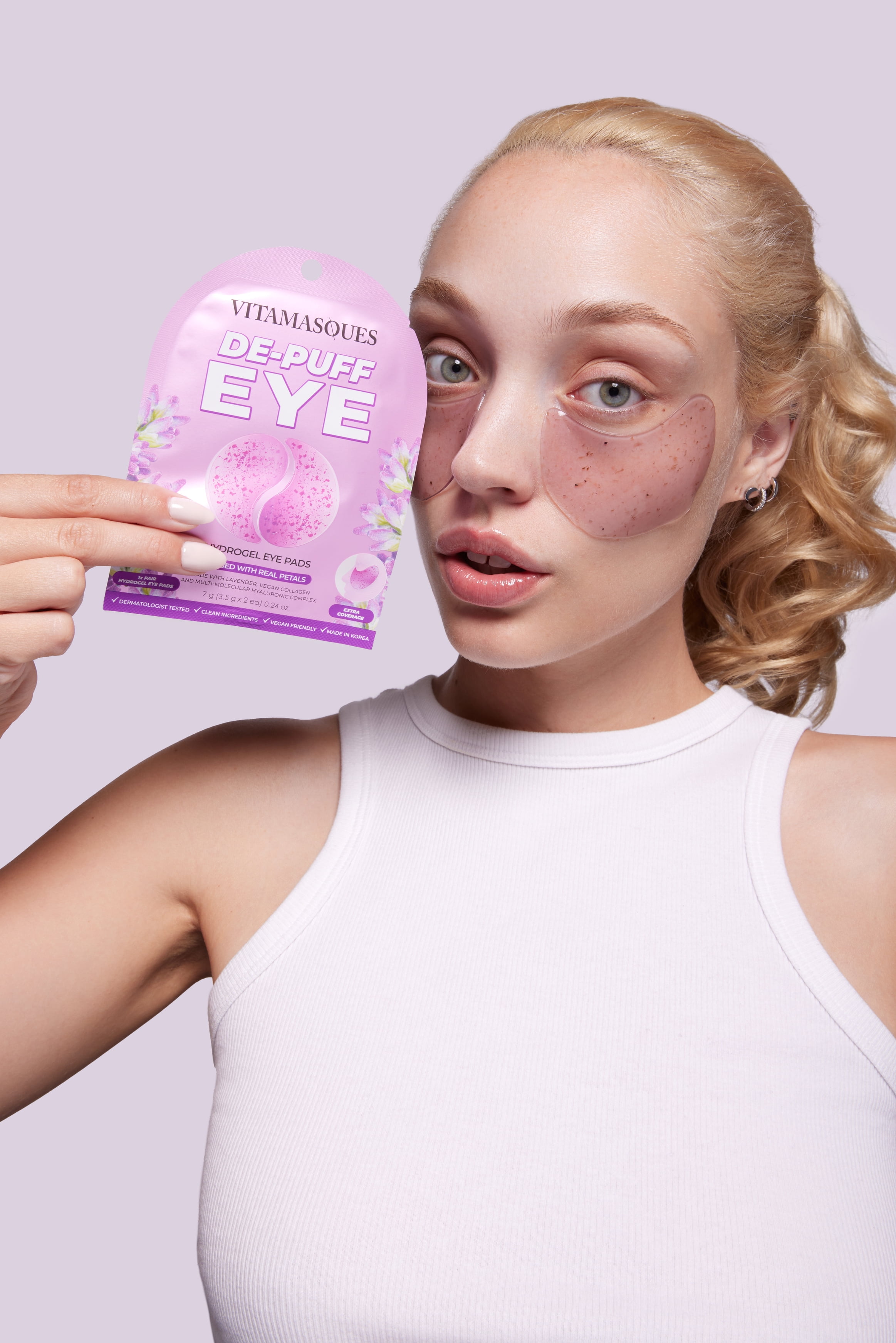 (2 pack) Vitamasques De-Puff Hydrogel Eye Pads, with Lavender & Vegan Collagen, 1 Pair