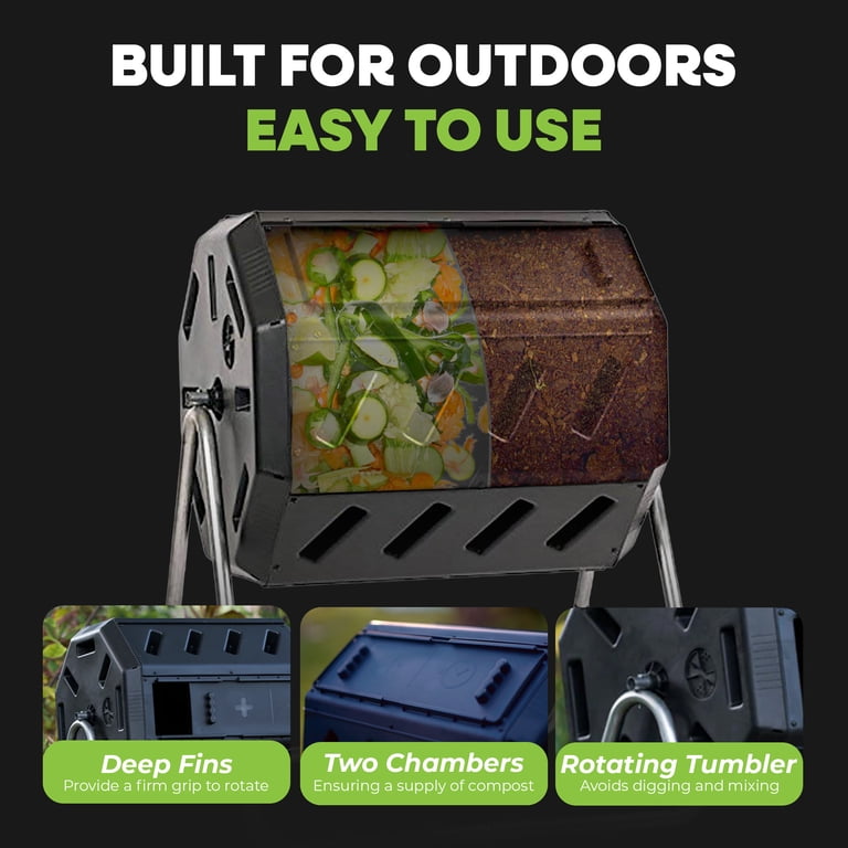 FCMP Outdoor 37 Gallon Elevated Dual Chamber Tumbling Garden Composter Bin
