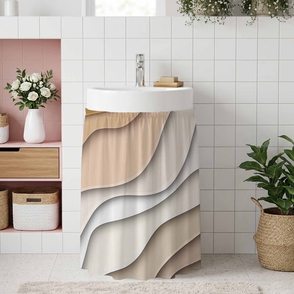 Beige Ombre Small Sink Skirt 10''x11'', Modern Geometric Abstract Aesthetic Cream Bathroom Vanity Utility Cabinet Curtain, Kitchen Under Sink Laundry Privacy Drape Waterproof Closet Curtains