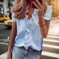 thumbnail image 1 of Camisas De Mujer Camisas casuales de verano Moda volantes Mujer Blusa Ropa femenina (Azul M) Kuymtek para Mujer Azul T XXL, 1 of 7