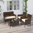 thumbnail image 1 of Gymax 4 PCS Patio Rattan Conversation Set Outdoor Wicker Furniture Set w/ Tempered Glass Table, 1 of 9