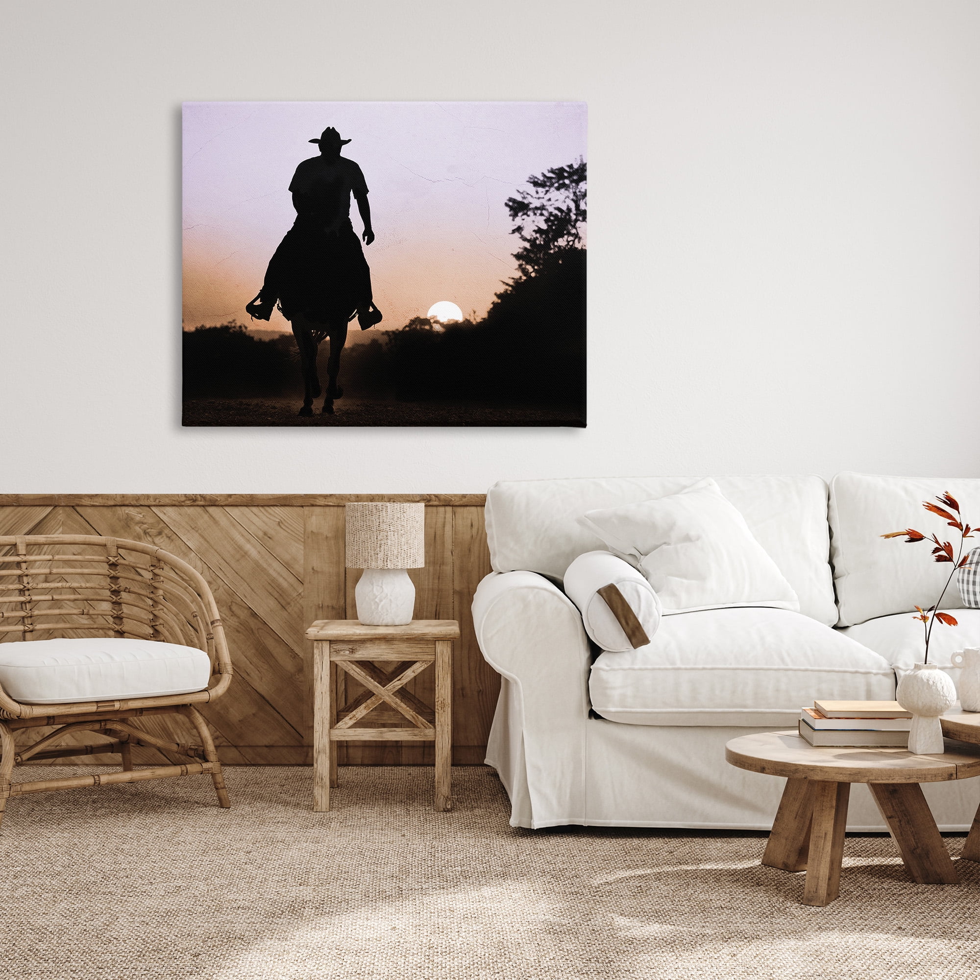 Stupell Industries Cowboy & Setting Sun Landscape Photography Gallery Wrapped Canvas Art Print Wall Art, 48 x 36