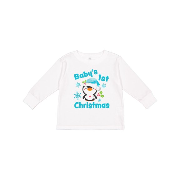Inktastic Baby's 1st Christmas with Cute Penguin and Snowflakes Boys or Girls Long Sleeve Toddler T-Shirt