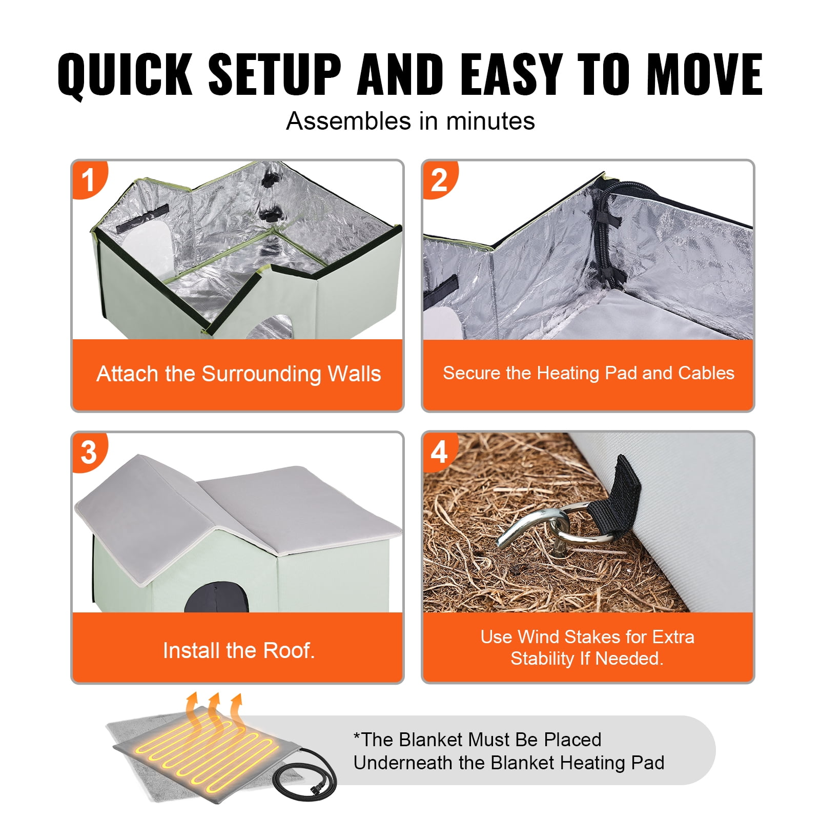 VEVOR Heated Cat House, Outdoor Kitty Shelter with Adjustable Temperature and Timer, 600D Oxford Cloth Foldable Cat Shelter with Heated Pad for Winter to Stay Warm and Cozy, Green (Large)