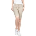 thumbnail image 3 of BodiLover, Women's, Stretchy 5 Pocket Mid-Rise Solid Color Classic Skinny Bermuda Shorts, Khaki, 15, 3 of 3