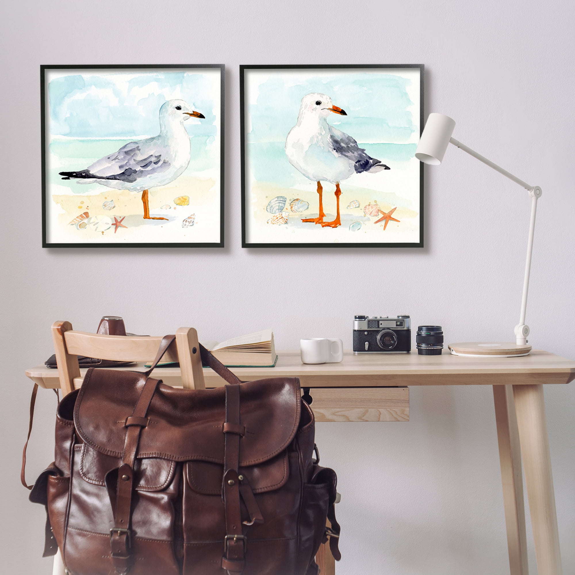 Stupell Industries Seagull & Sandpiper Birds Animals & Insects Painting Black Framed Art Print Wall Art, 24 x 24