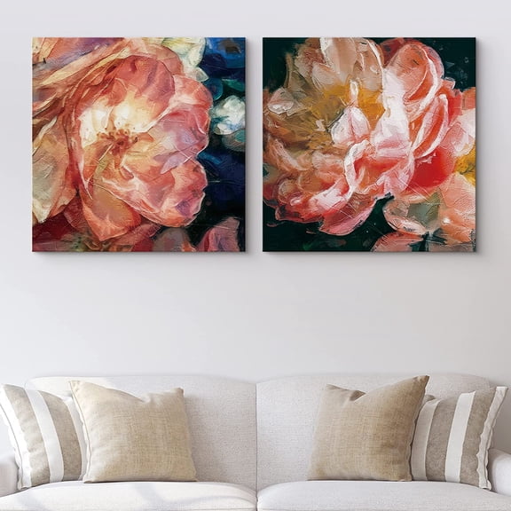 PixonSign Canvas Print Wall Art Italian Master Textured Rose & Carnation Floral Wilderness Illustrations Fine Art Romantics Closeup Relax/Calm Ultra for Living Room, Bedroom, Office - 24"x24" x 2