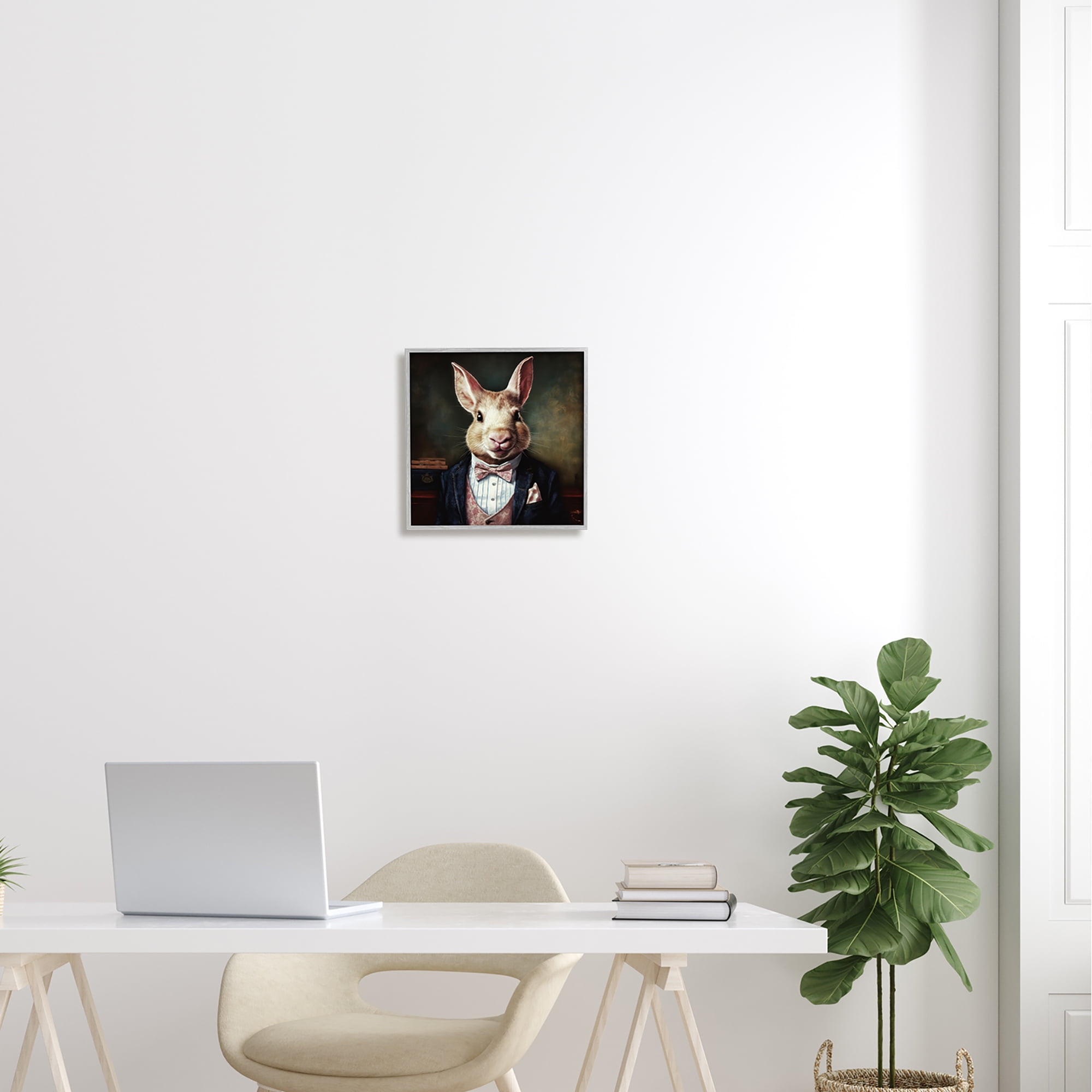 Stupell Industries Classy Fashion Rabbit Animals & Insects Painting Gray Framed Art Print Wall Art, 12 x 12