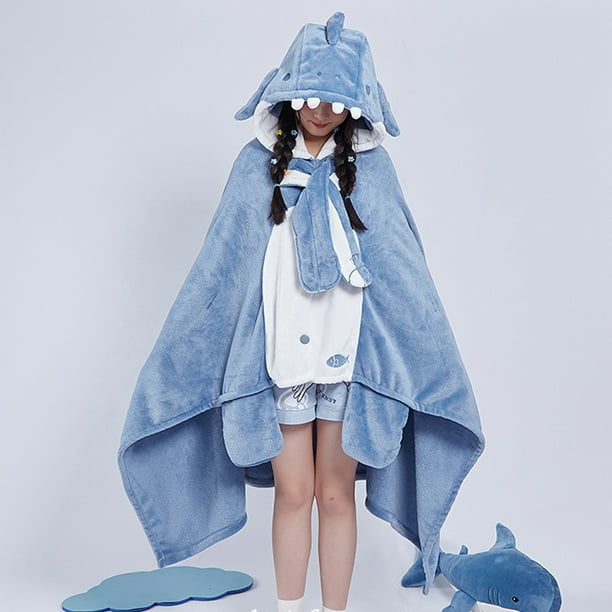 Cozy Shark Snuggle Blanket Hoodie Adult Cute Fleece Wearable Blanket Fuzzy Fluffy Thermal Lightweight Poncho Blanket