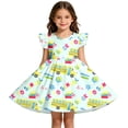 thumbnail image 2 of LILIYA Little Girls A-Line Dress Back to School School Cartoon Print Dress Floral Dress Cute Flutter Sleeve Lightweight Casual Summer Outfits Party Dress for Girls 1st 2nd 3rd Grade, 2 of 6