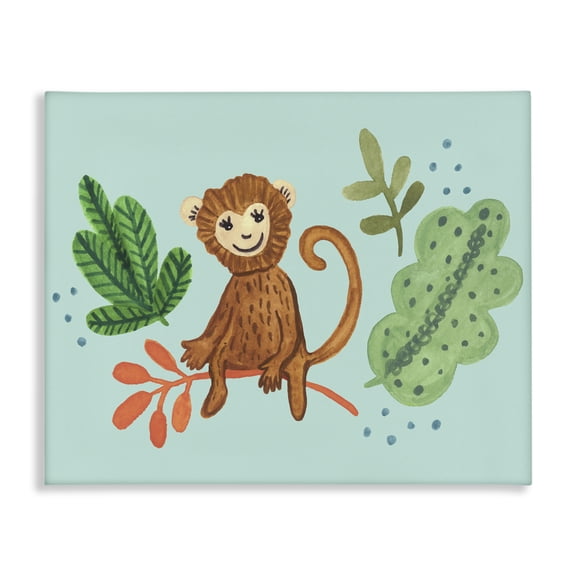 Stupell Industries Eclectic Cute Monkey Sitting Plants Leaves Illustration Canvas Art, 20 x 16, by Heather Strianese