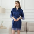 thumbnail image 3 of qolati Silk Robes for Women Short Lace Trim Satin Brides Robe 3/4 Sleeve Nightgown Comfy Sleepwear with Pockets, 3 of 3