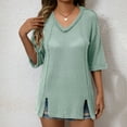 thumbnail image 3 of Mittory Waffle Knit Shirts for Women Long Sleeve V Neck Solid Color Casual Tunic Cutout Hem Loose Fit Tee Blouses, 3 of 7