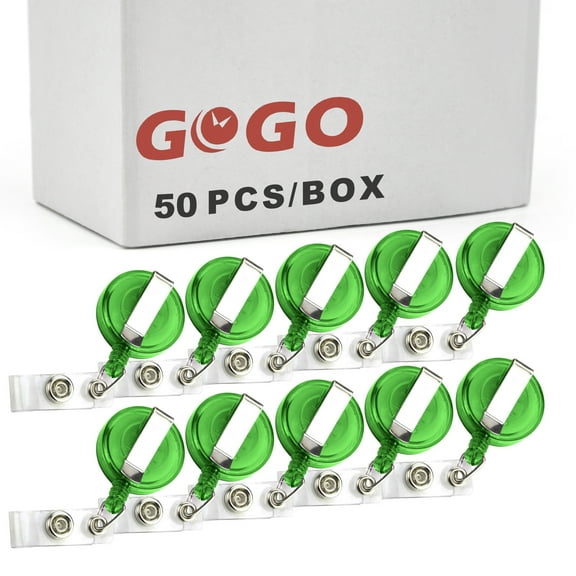 GOGO 50Pcs Transparent ID Card Holder Round Badge Reel-Green