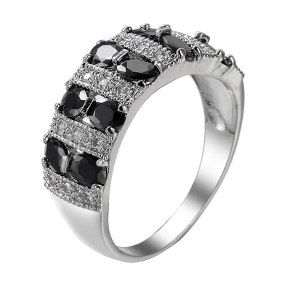 BKBP Double Row Colored Zirconia Ring Silver Women Fashion Trend Single Full Diamond Zircon Ladies Jewelry Rings for Size 6 10 Elegant Adjustable Minimalist Thumb Finger Rings Great Gift for Her