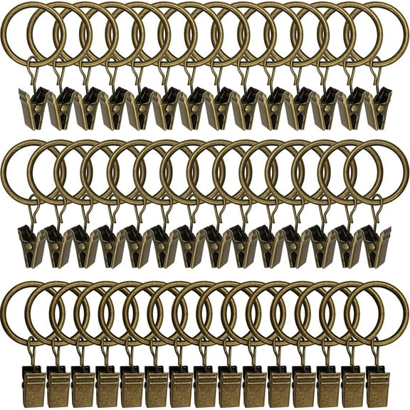 44 Pack Bronze Curtain Rings with Clips, Curtain Hooks Hangers Clip Rings for Hanging Drapes Bows Hat, Drapery Rings 1 in I D, Fits up to 5/8 in Diameter Curtain Rod.