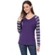 thumbnail image 4 of Tops A Rayas Con Cuello En V Y Mangas Raglán Largas Para Mujer Púrpura XL, 4 of 6