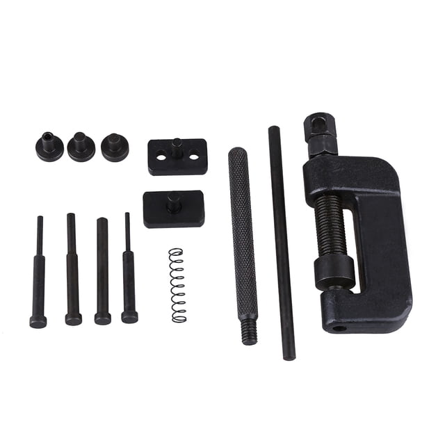 13Pcs Chain Breaker Rivet Tool Kit Motorcycle Drive Chain Breaker Rivet Cutter Tool for 420-630 Chains with 3 Pin Sizes Anvil Spring Press Plate