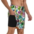 thumbnail image 2 of Naloa Watercolor Flowers Print Men Swim Trunks with Compression Liner ,Board Shorts,Men's Swim Shorts with Drawstring and Elastic Waistband-X-Large, 2 of 6