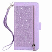 Dteck 9 Card Holder Folio Flip Glitter Leather Folding Stand Magnetic Wallet Purse Case with Strap &Zipper Coin Change Money Pocket, For iPhone 11 6.1", purple