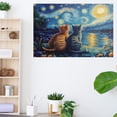 thumbnail image 4 of AIOE Van Gogh Starry Night With Cartoon Cats Canvas Wall Art Night Starry Pictures Paintings Wall Decor, Animal Cats Artworks for Bedroom Living Room Wall Decor Unframe: 12x8in, 4 of 7