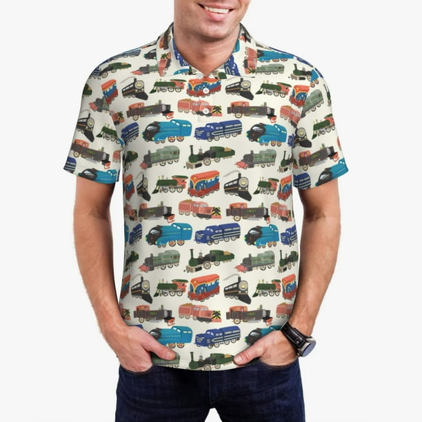Balery Train Camisa Polo de Hombre con Estampado, de Manga Corta y Tejido Medio, Camisa Tipo Golf Polo-Large