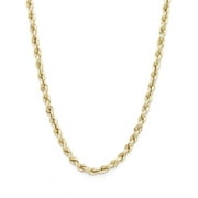 Floreo 10k Yellow Gold Hollow Rope Chain Necklace with Lobster Claw Clasp for Women and Men, 2mm