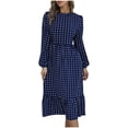 thumbnail image 2 of qolati Women's Boho Long Sleeve Dresses Casual Round Neck Polka Dot Print Midi Dress Elegant Puffy Sleeve Ruffle Hem Flowy Holiday Dress, 2 of 6