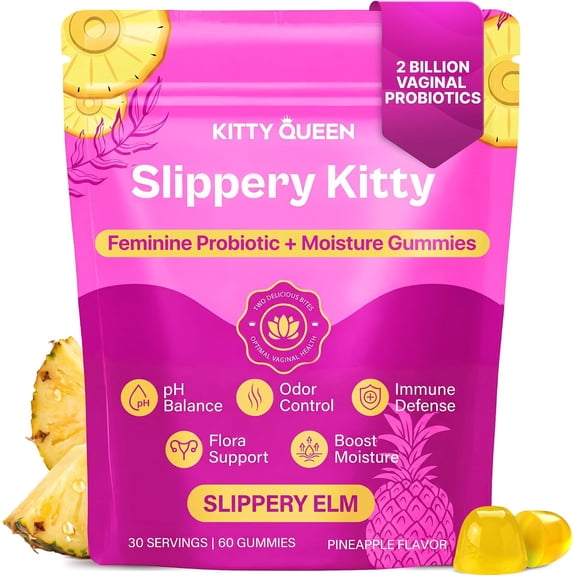 KITTYQUEEN Slippery Kitty Vaginal Probiotic Gummies, 60 Count ,pH Balance, Odor Control, Flora Support and Moisture Support Women's Health