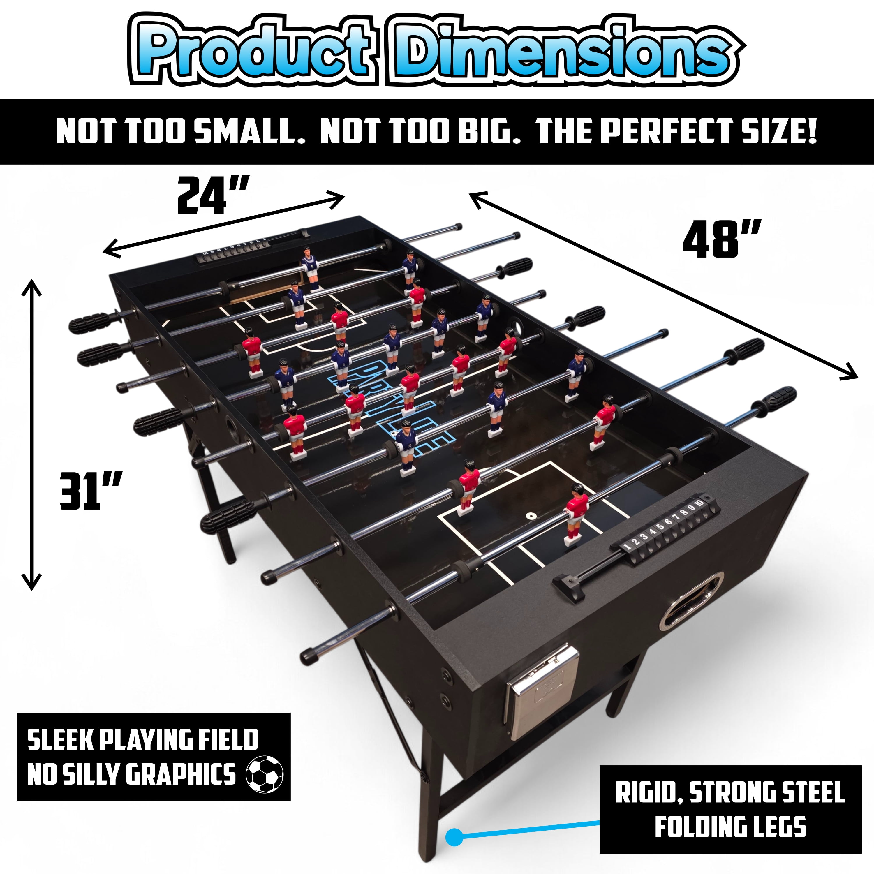PartyLife 48" Foosball Table w/ Folding Steel Legs | Minimal Assembly | High Quality, Smooth Surface, Very Sturdy - Perfect for Kids and Adults, Game Rooms & Home Arcade!
