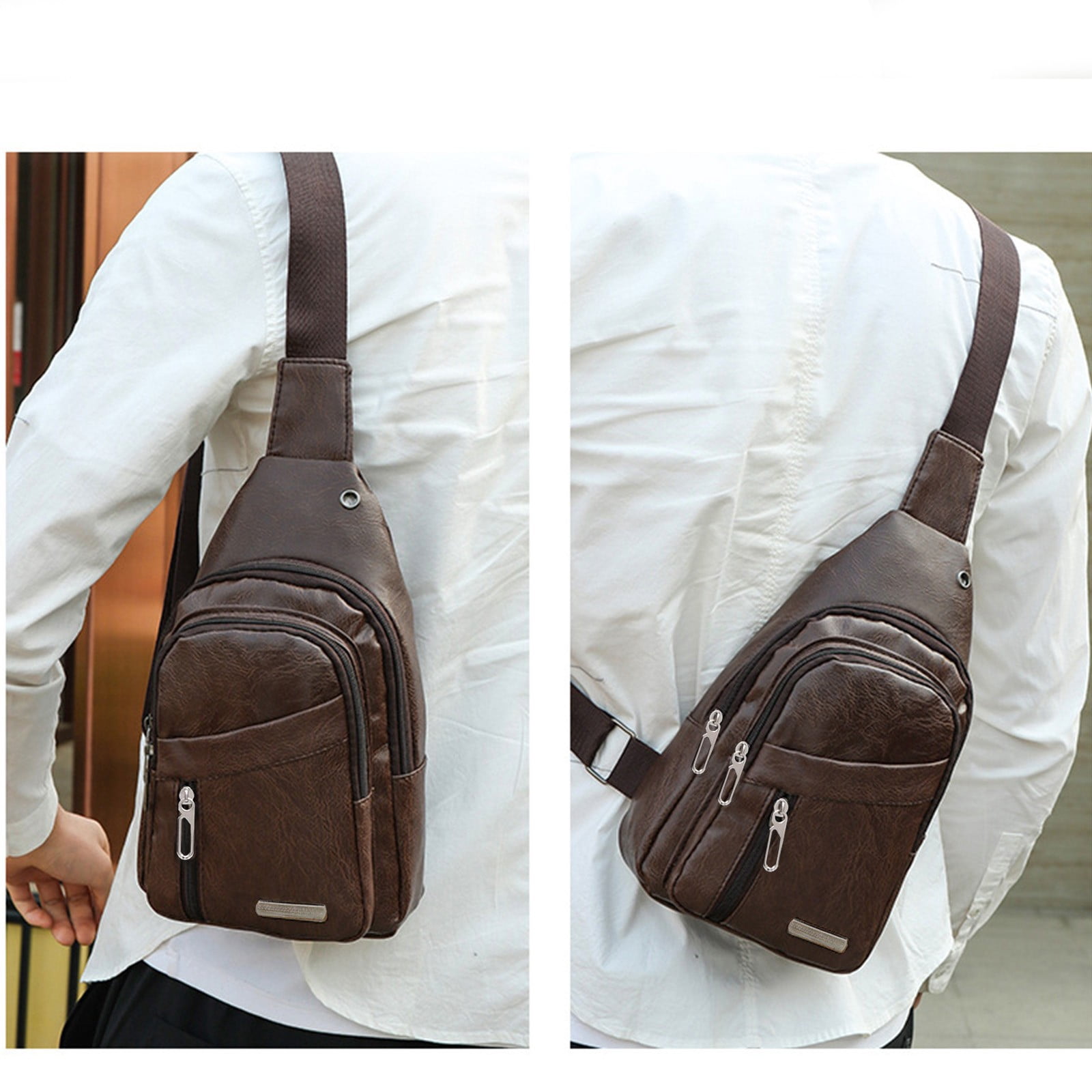 Small Sling Backpack Crossbody Chest Bag with Earphone Hole Canvas Polyester Polarshe Travel Sling Backpack Men Chest Bag With Earphone  main image 2