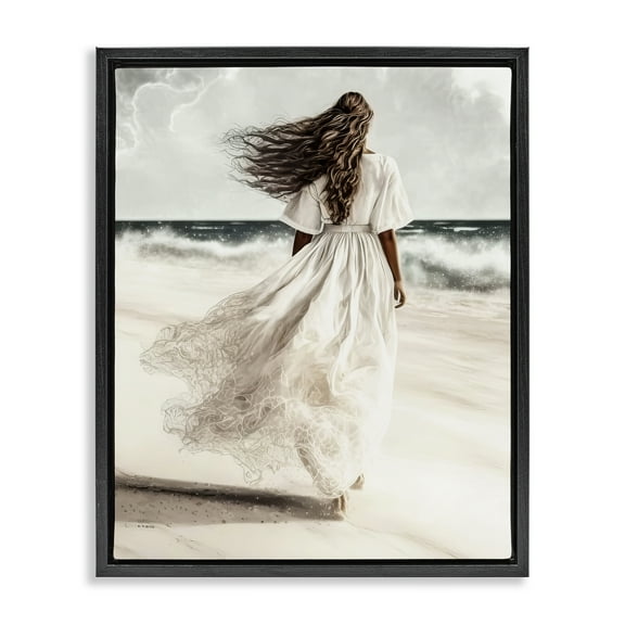 Stupell Industries Beach Stroll Sea Spray People Painting Black Floater Framed Canvas Art Print Wall Art, 17 x 21