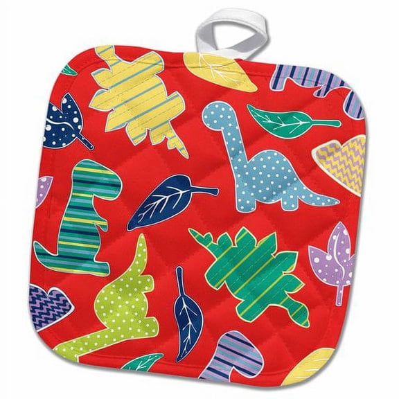 3dRose, Cute Red Colorful Dinosaur Design, 8x8 Potholder