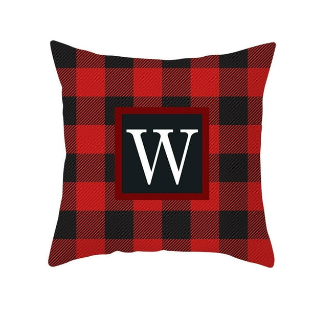 ¡Liquidación! Funda de cojín EQWLJWE con cuadros rojos y negros de búfalo, decoración rústica para el hogar, con monograma de letras cuadradas, para sofá de coche, 45 x 45 cm, funda de lino.