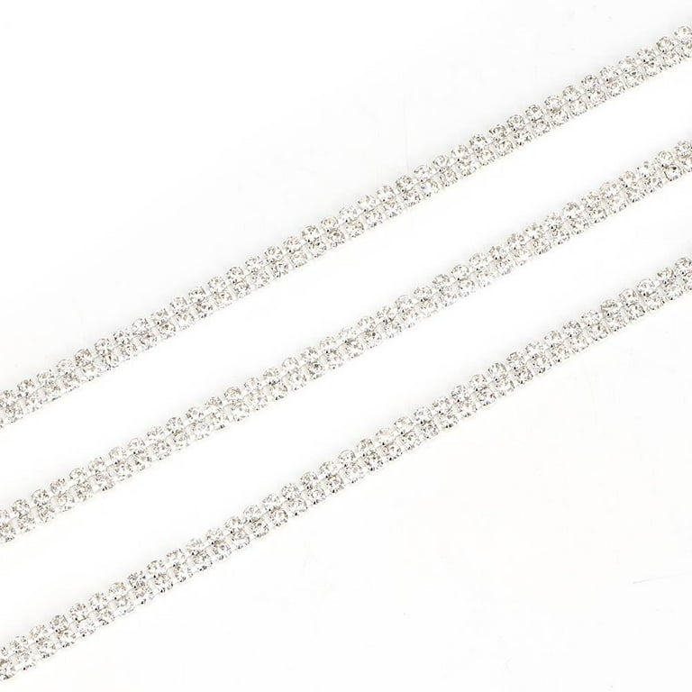 1m Diy Wrap Roll Crystal 3mm Rhinestones Chain Trim Ribbon Decoration  Crafts (white)
