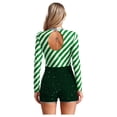 thumbnail image 2 of Aislor Womens Christmas Candy Cane Costume Stripes Sequins Mrs Santa Claus Jumpsuits Green S, 2 of 7