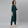 thumbnail image 5 of Janasya Indian Mandarin Collar 3/4 Sleeve Solid Teal Rayon Kurta With Pant and Dupatta For Women, 5 of 9