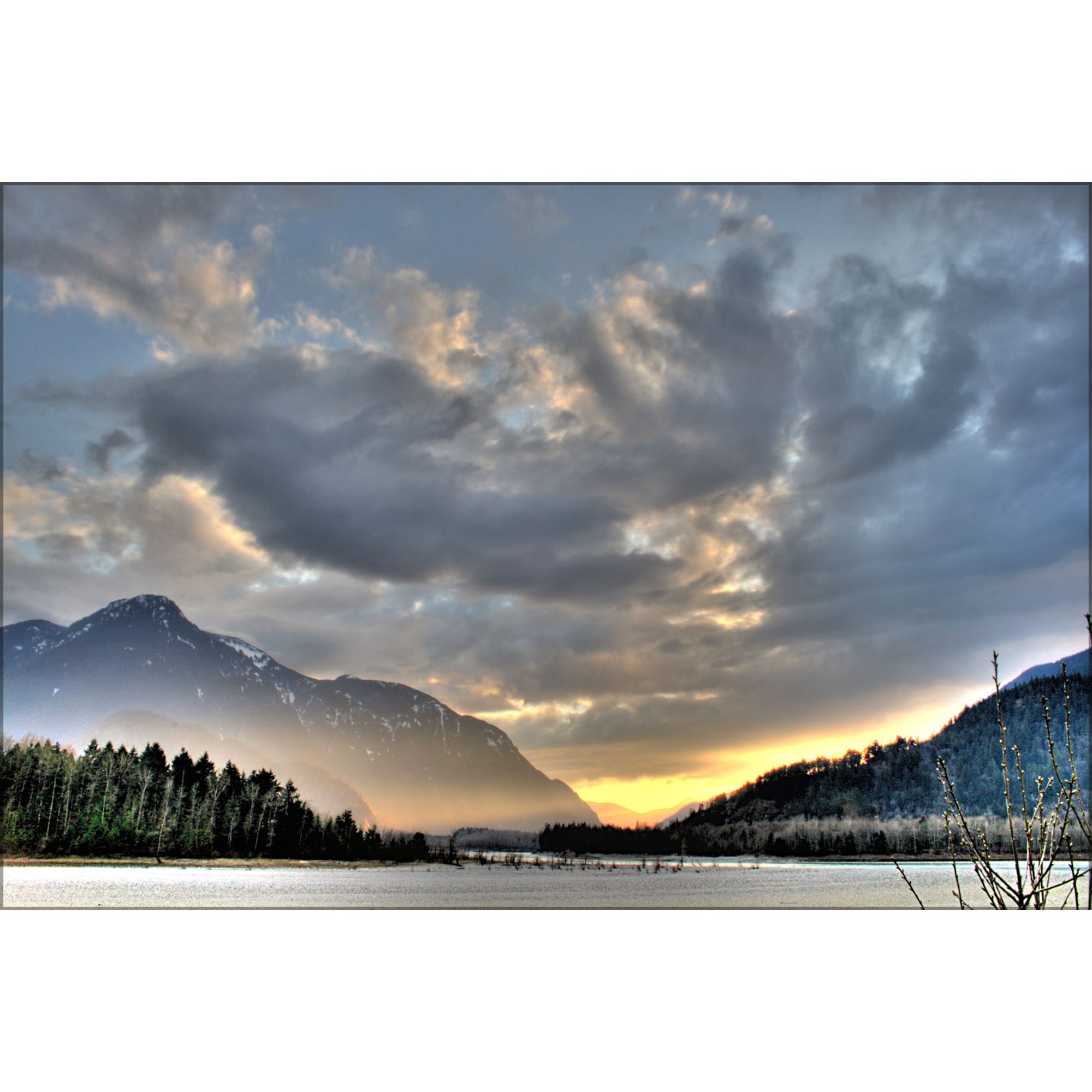 24"x36" Gallery Poster, Fraser River, Hope, British Columbia, Canada at sunset