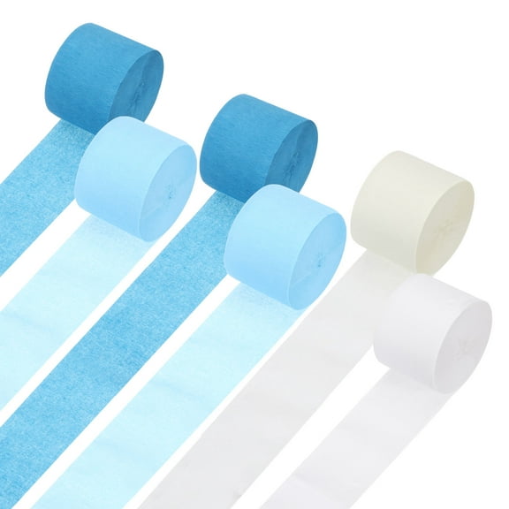 Uxcell Crepe Paper Streamers 6 Rolls 492ft for Birthday Decorations, Ocean Themed Party Decoration (Dark Blue/Light Blue/White/Beige)