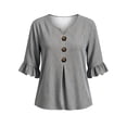 thumbnail image 4 of Hfnxid 3/4 Sleeve T Shirts for Women Loose Fit Striped Ruffle Shirt Button Up V Neck Blouses Dressy Casual Fall Clothes Black L, 4 of 6
