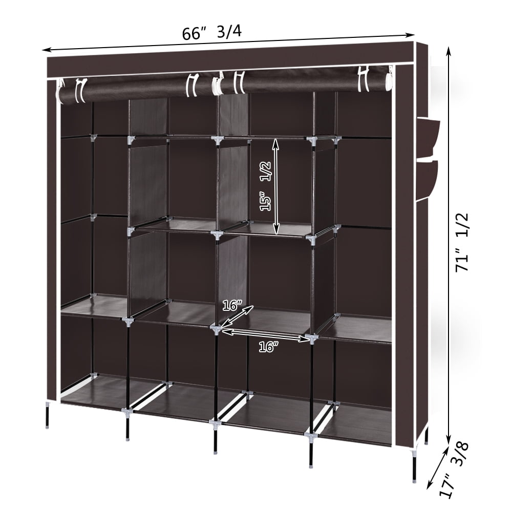 Kepooman 67" Portable Clothes Closet, Non-woven Fabric Wardrobe with 12 Shelves, Dark Brown Kepooman 67" Portable Clothes Closet, Non-woven Fabric Wardrobe with 12 Shelves, Dark Brown