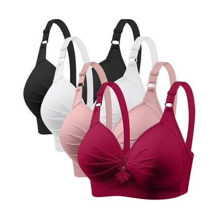GERsome Pack of 4 Assorted Color Comfortable Full Coverage Bra for Women Wireless Bras with Soft Support Plus Size Everyday Bras 4PC#Pink/Black/Wine/White XXXXL