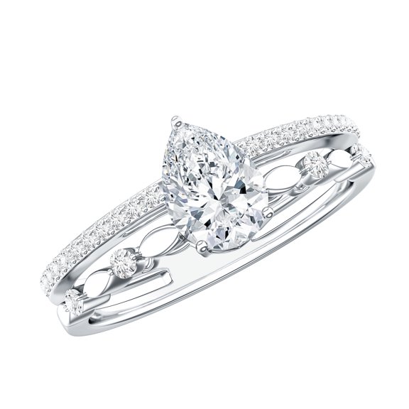 Rosec Jewels Engagement Ring - Teardrop Lab Diamond Ring - 5X7 MM - EF-VS Quality, 925 Sterling Silver, US 4.00