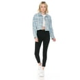 thumbnail image 4 of Cali1850 Women's Denim Crop Jacket Casual Bandana Print Button Down Frayed Hem Long Sleeve Jean Trucker, 4 of 4